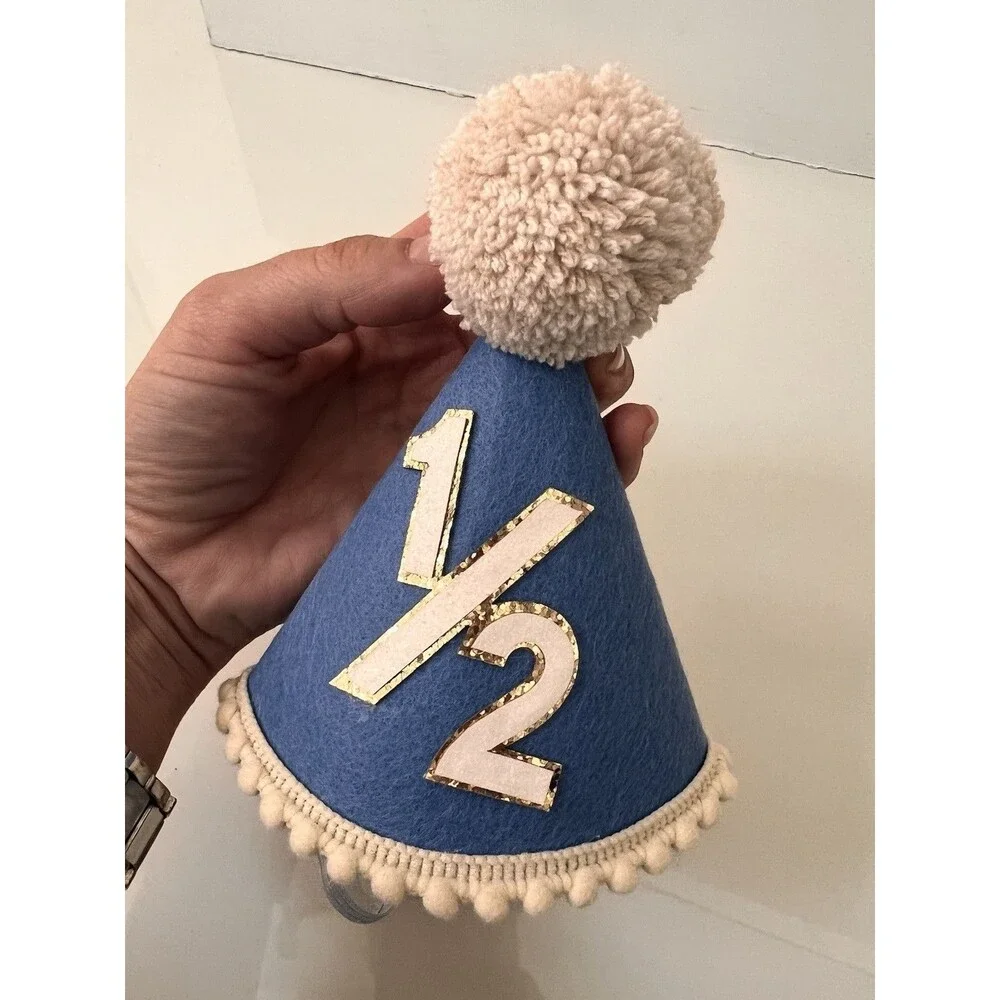 1/2 Birthday Hat Half Birthday Girl Boy Outfit Baby Hat 6 Months Party Boho Pom
